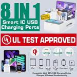 Bamboo Wireless Charging Station Multiple Devices - Qi Certified Fast Wireless Charger & 7 USB Ports Wood Charging Station for Phones, Tablets, Smart Watches & Earbuds (White)