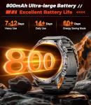 HIRREO Military Smart Watch for Men, 1.85'' HD Large Screen Smartwatch, 800mAh/LED Flashlight/IP68 Waterproof/Pedometer/100+ Sports Fitness Tracker, Mens Smart Watches for Android iOS Compatible