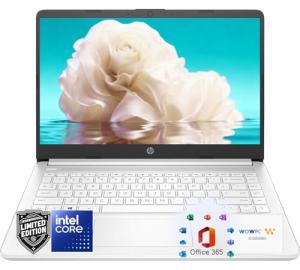 HP Ultrabook Laptop, Snowflake White Design, Intel Quad-Core CPU, 16GB RAM, 128GB SSD + 1TB OneDrive, Windows 11 with Copilot AI — Ideal for Students & Home Use