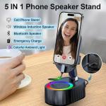 AKLLCCR Wireless Induction Audio Bluetooth Speaker 5in1 Phone Holder Emergency Rechargeable (3000mAh) with Colorful Ambient Light 300° Foldable for Tablet iPhone Android, Gifts for Men Women (Black)