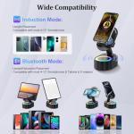 AKLLCCR Wireless Induction Audio Bluetooth Speaker 5in1 Phone Holder Emergency Rechargeable (3000mAh) with Colorful Ambient Light 300° Foldable for Tablet iPhone Android, Gifts for Men Women (Black)