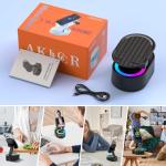 AKLLCCR Wireless Induction Audio Bluetooth Speaker 5in1 Phone Holder Emergency Rechargeable (3000mAh) with Colorful Ambient Light 300° Foldable for Tablet iPhone Android, Gifts for Men Women (Black)