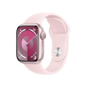 Apple Watch Series 9 [GPS 41mm] Pink Aluminum Case with Pink Sport Band M/L (Renewed)