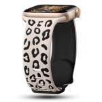 CreateGreat Engraved Leopard Bands Compatible with Apple Watch Band 41mm 40mm 38mm Women, Two-Tone Soft Silicone Cheetah Sport Strap for iWatch Series 10 9 8 7 6 5 4 3 2 SE Ultra.SL&BK