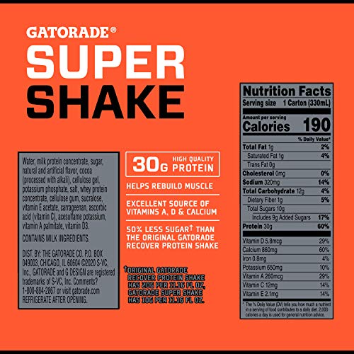 Gatorade Super Shake Chocolate, 30g Protein, 4 Pack