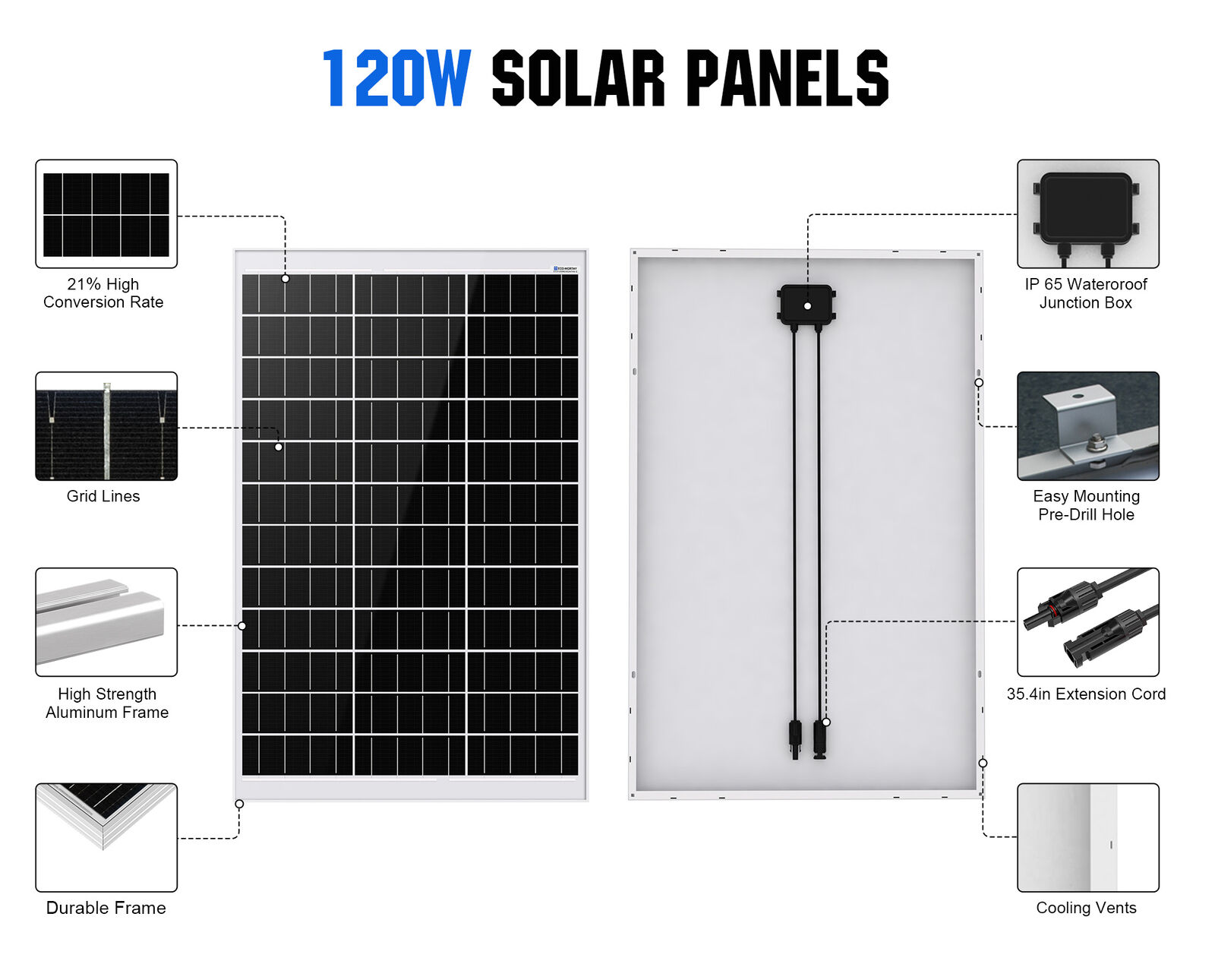 120W 12V Solar Panel Kit RV Camper