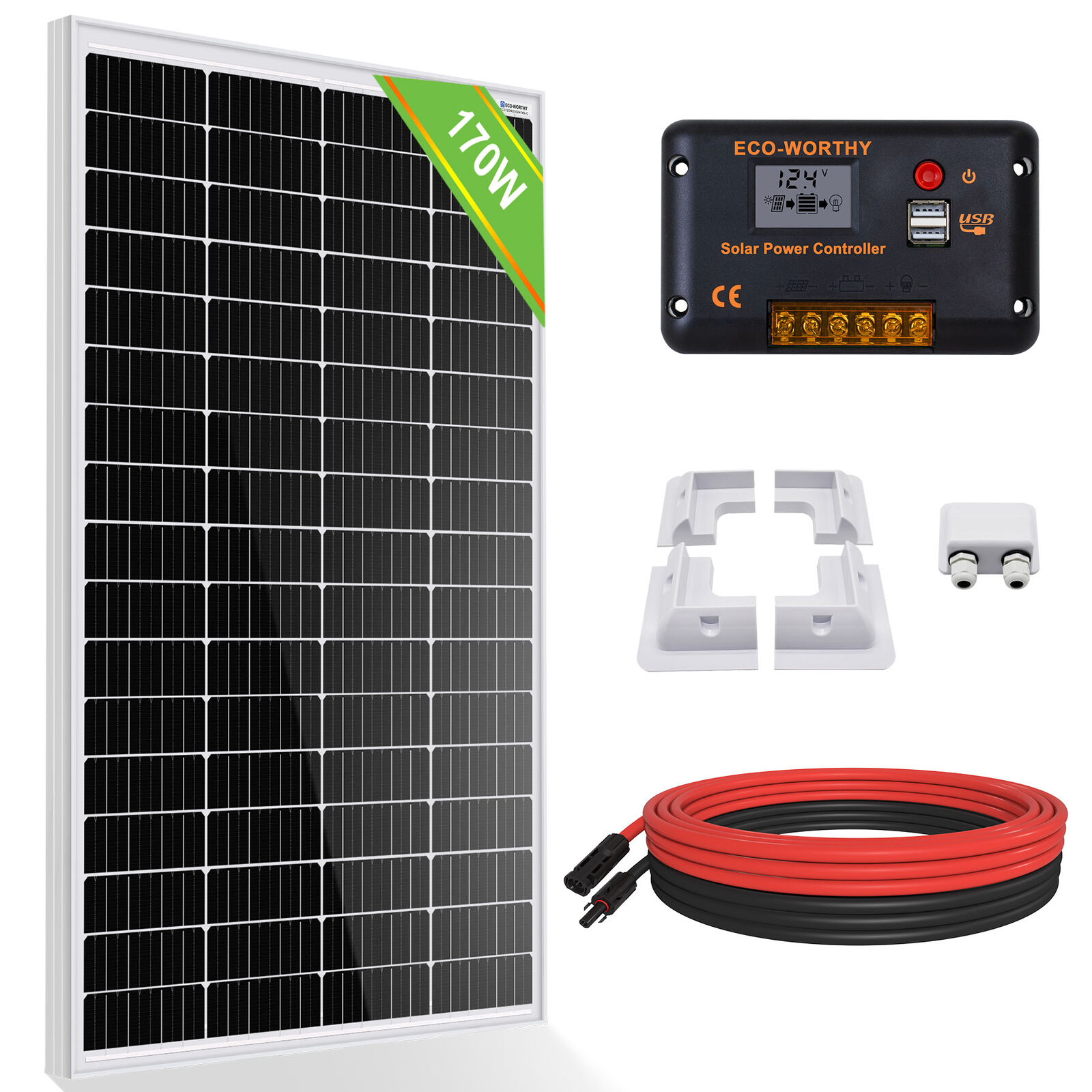 12V Solar Panel Kit with Mounting Brackets - 100W/200W/300W