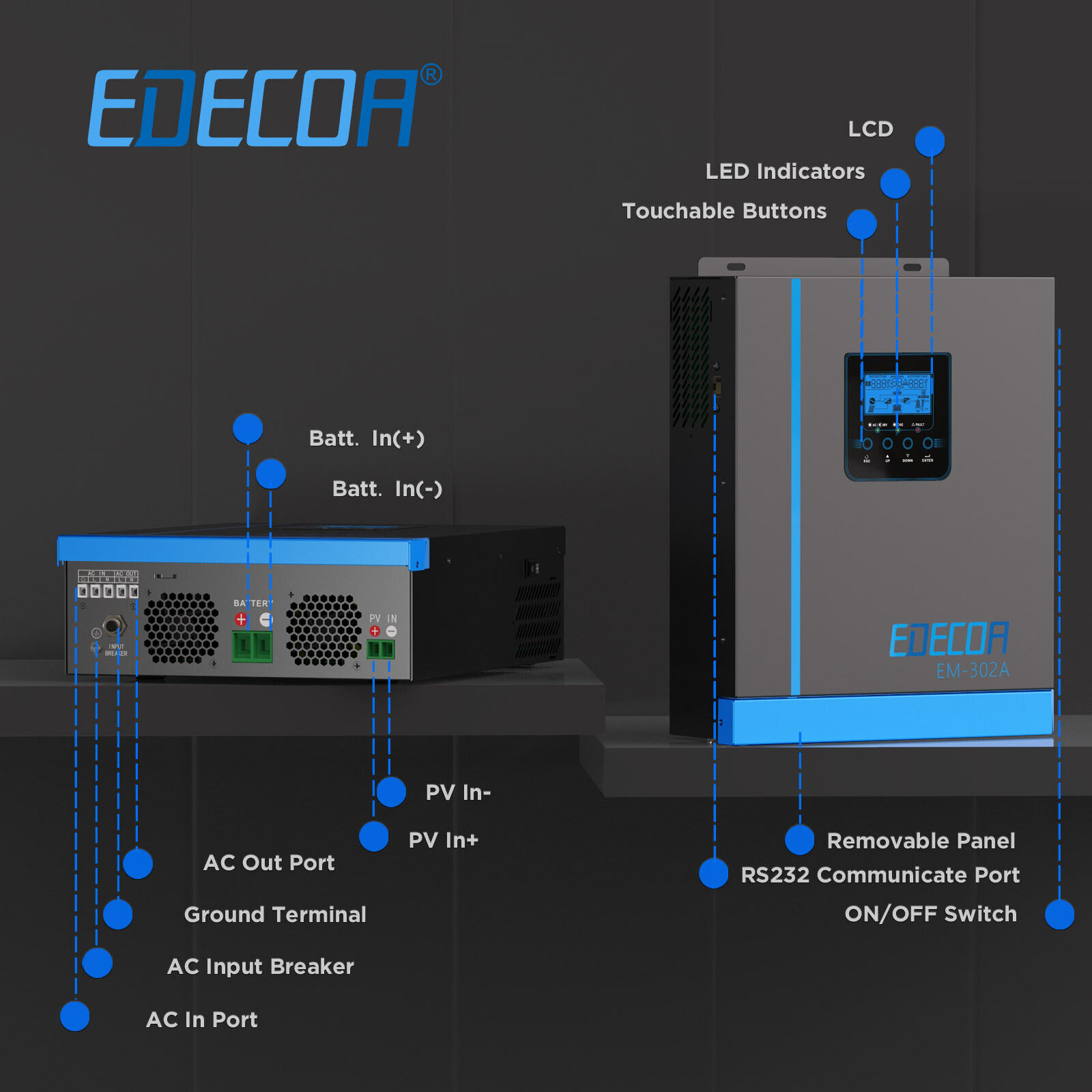 EDECOA Hybrid Inverter 240V MPPT Solar Off Grid