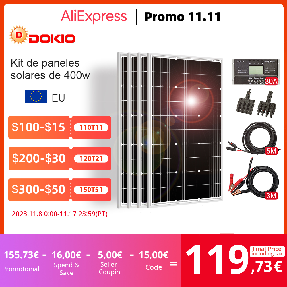 18V 100W 200W 400W Waterproof Solar Panel Set