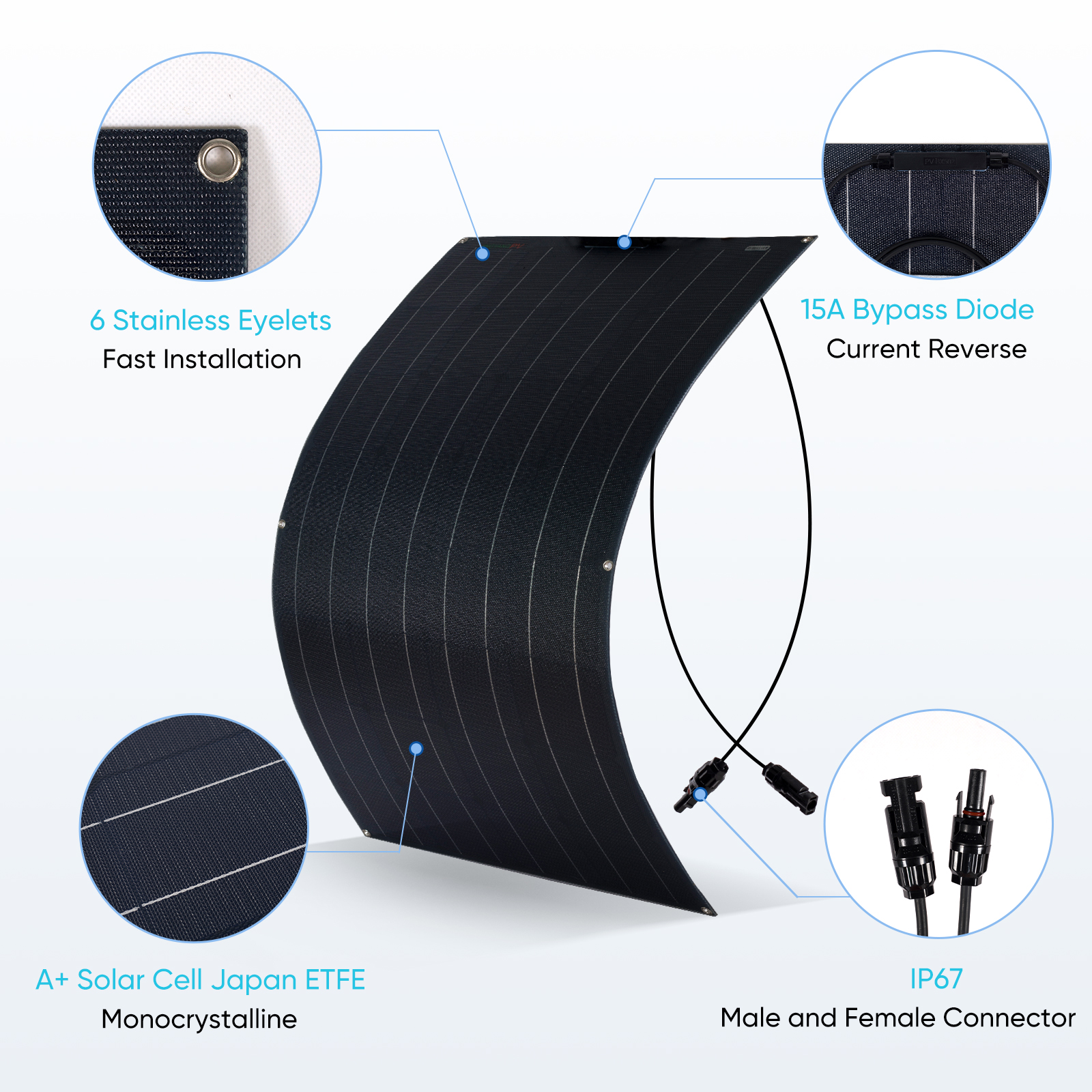 Flexible Monocrystalline Solar Panel Charger 1000W 12V