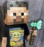 Minecraft Steve Block Head Mask and Axe Props