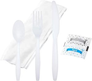 Bulk Heavyweight Plastic Cutlery Set with Napkins