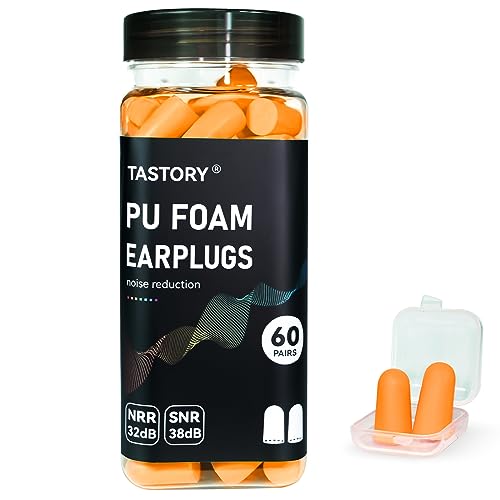 TASTORY Foam Ear Plugs - 60 Pairs, 38dB Noise Reduction