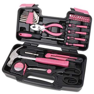 39-Piece Household Tool Set with Toolbox - Pink