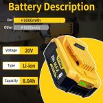 Kulatiom 20V 8.0Ah Replacement Battery for Dewalt