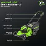 Greenworks 80V 21” Brushless (Self-Propelled) Cordless Electric Lawn Mower + (580 CFM) Axial Leaf Blower (75+ Compatible Tools), 4.0Ah Battery and 60 Minute Rapid Charger, Green and Black