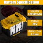 12Ah Replacement Battery for Dewalt 20V Tools