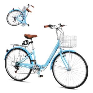 CamPingSurvivals 7-Speed Foldable Cruiser Bike - Blue