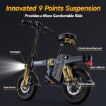 INSDRGN Folding Electric Bike for Adults Teens, Peak 650W, 45 Miles PAS Range, 48V 10.4AH Removable Li Battery Ebike, 9 Shocks Full Suspension, 20 MPH Electric Bicycle, UL2849 Certified, Blue