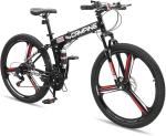 Ktaxon 26 Inch Folding Bike, 21 Speeds Foldable Bikes for Adults, Bicycle for Men & Women with Full-Suspension, Unique 3 Spoke Alloy Wheel, Dual Disc Brake, Quick Release and Adjustable Saddle(Black)