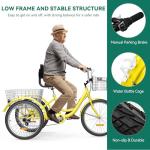 YITAHOME 24 Inch Adult Tricycle, 7 Speed 3 Wheel Bikes, Trike for Adults with Front & Rear Baskets, Cruiser Bike for Seniors Women Men Commute Picnic Outdoor, Yellow