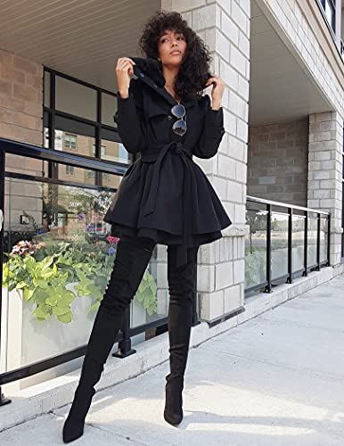Vintage-Inspired Black Faux Fur Trench Coat