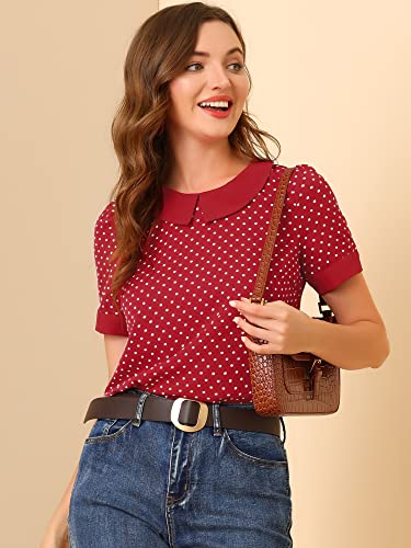 Allegra K Vintage Red Polka Dots Peter Pan Top
