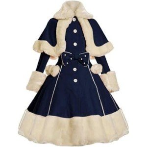 Women’s Blue Faux Fur Winter Coat with Bow