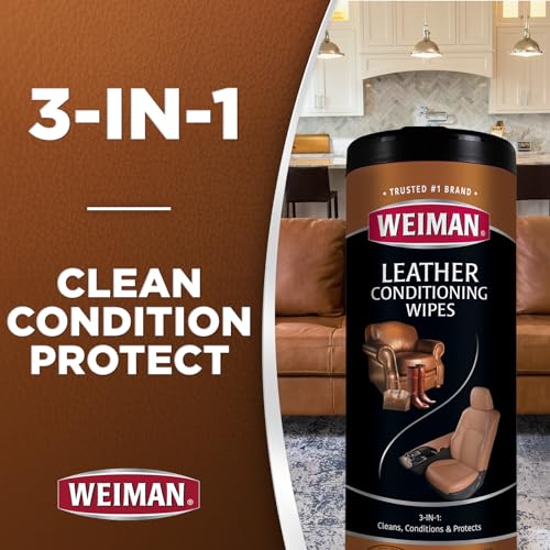 Weiman Leather Cleaner Wipes with UV Protection, 30 Count
