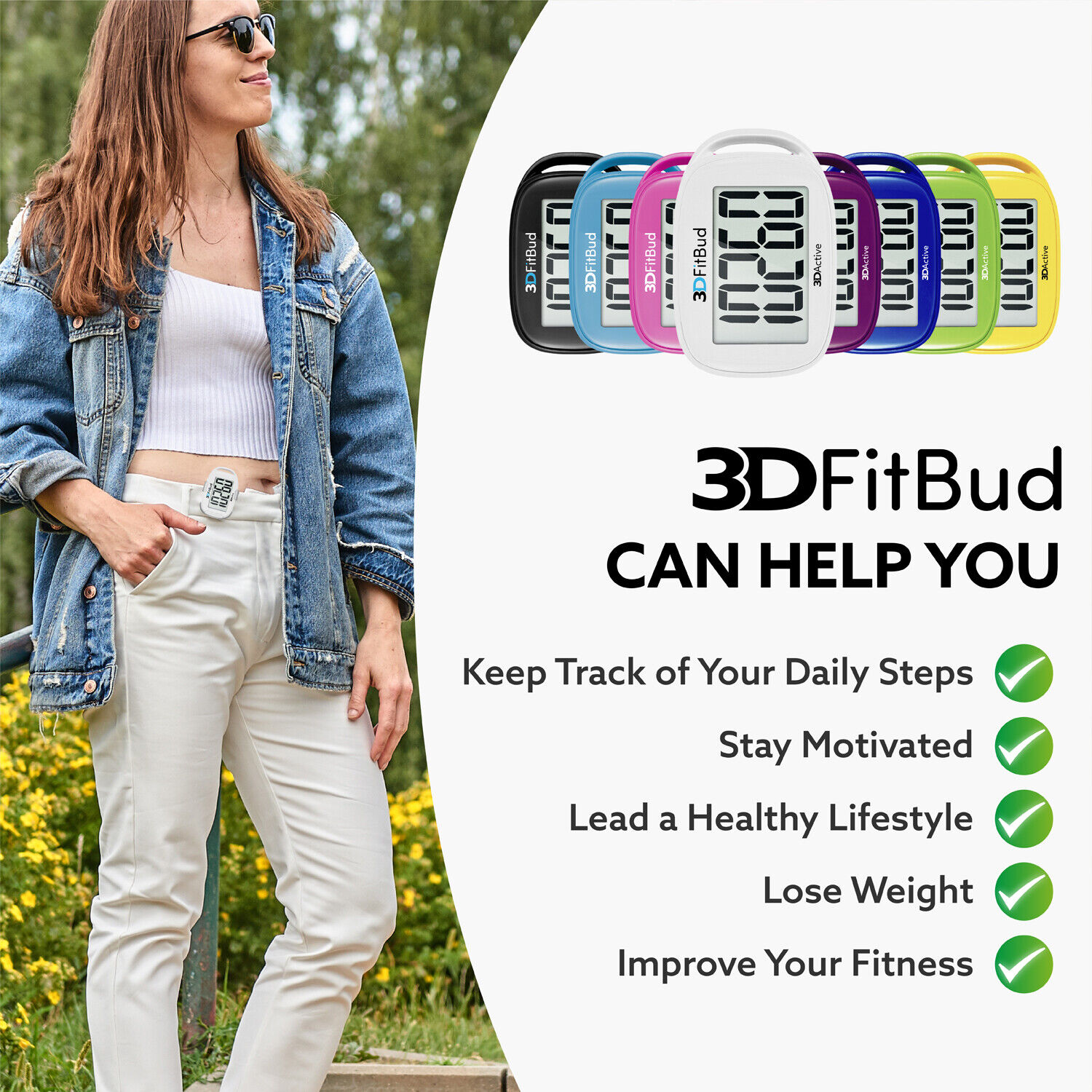 3DFitBud 3D Pedometer with Clip and Lanyard
