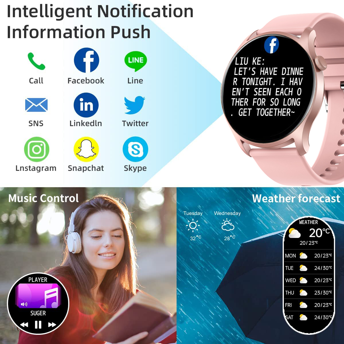 KC08 Fitness Sleep Tracker Smartwatch IP67 Waterproof