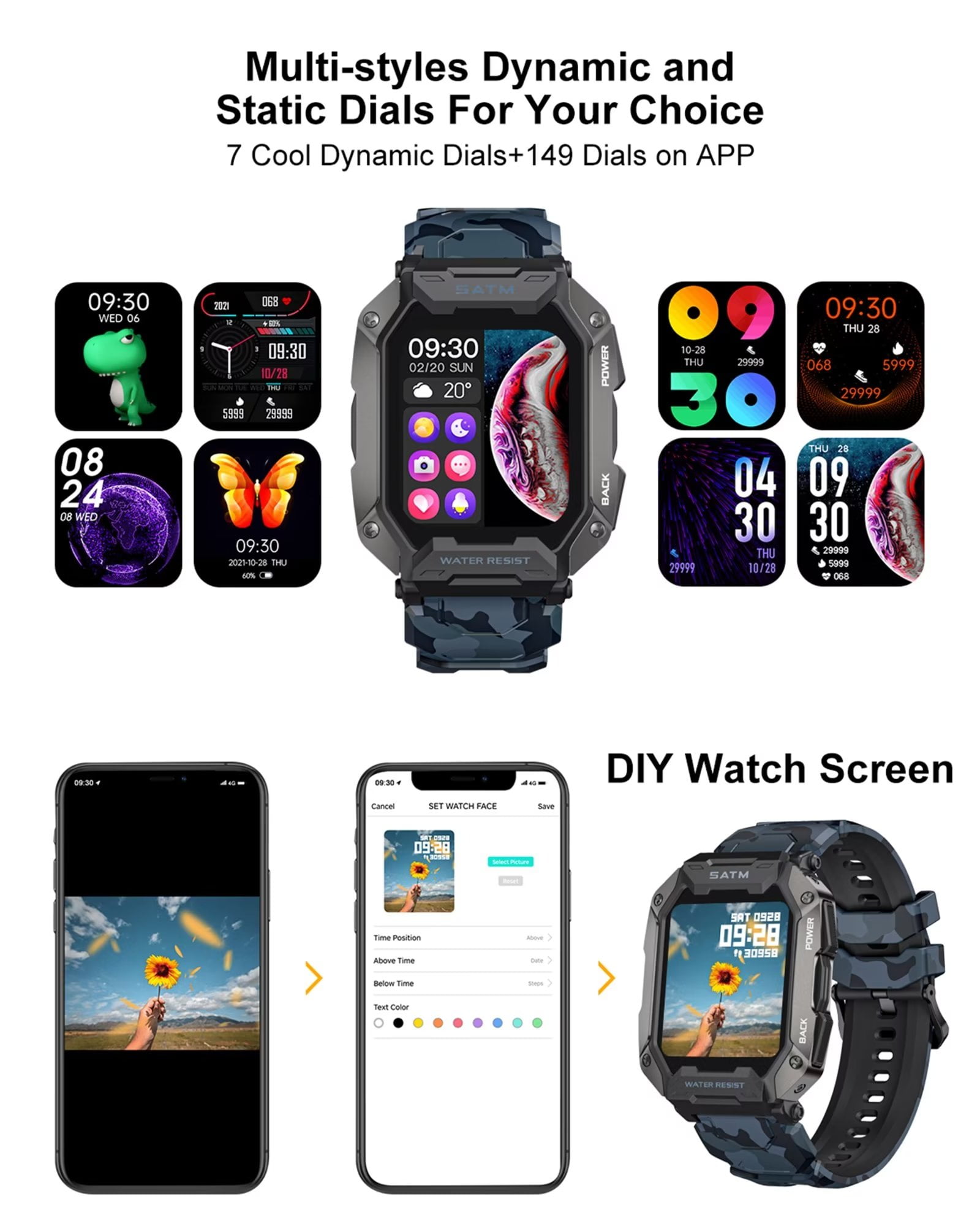 LIGE Military Smartwatch for Men - Black