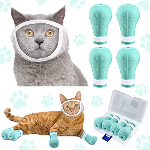 Cat Grooming Set: Muzzle, Boots, Face Guard, and Claw Covers