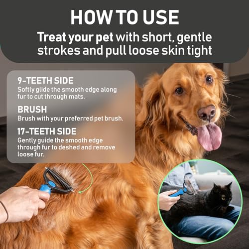 Double-Sided Pet Grooming Brush: Reduce Shedding, Blue