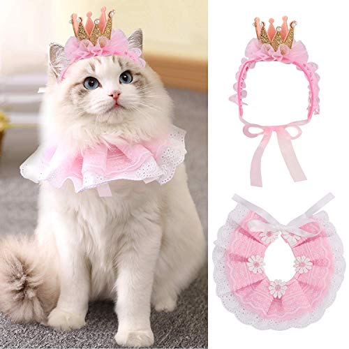 Legendog Princess Cat Bandana & Crown Set, Cute Pink Outfit