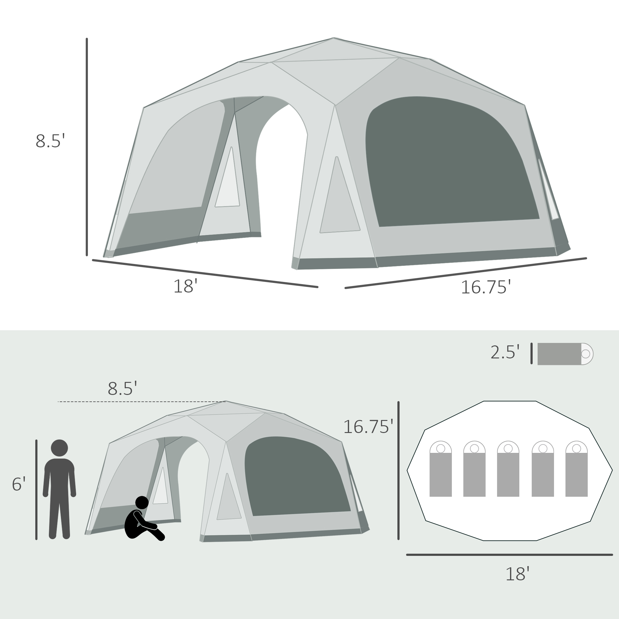 20-Person Camping Tent with Steel Frame, Mesh Windows