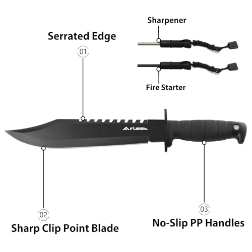 FLISSA Tactical Bowie Knife with Sheath and Accessories