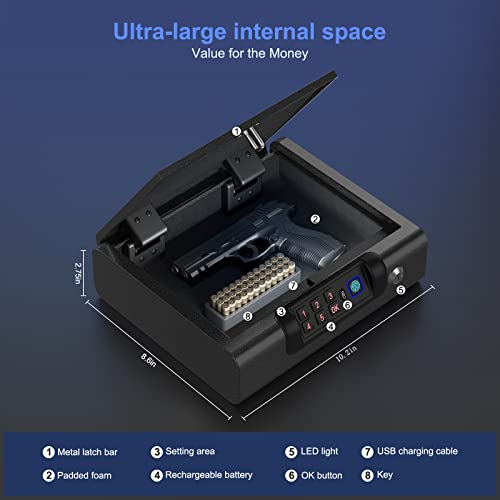 Biometric Gun Safe with Fingerprint and Key Unlock