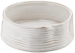Ribbed White Stoneware Pet Bowl for Medium Dogs