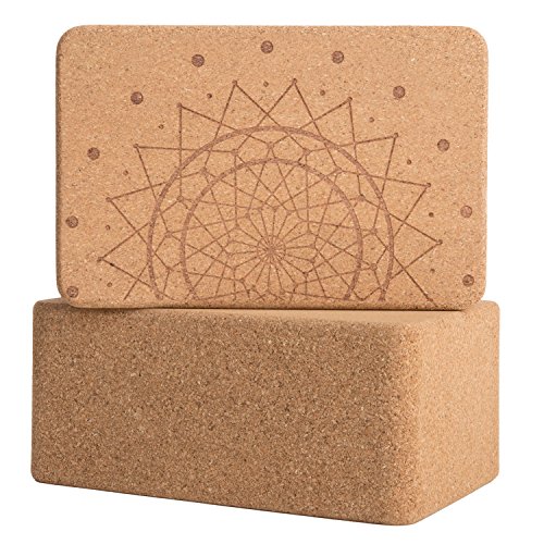 Stylish Cork Yoga Blocks - 2 Pack 9" x 6