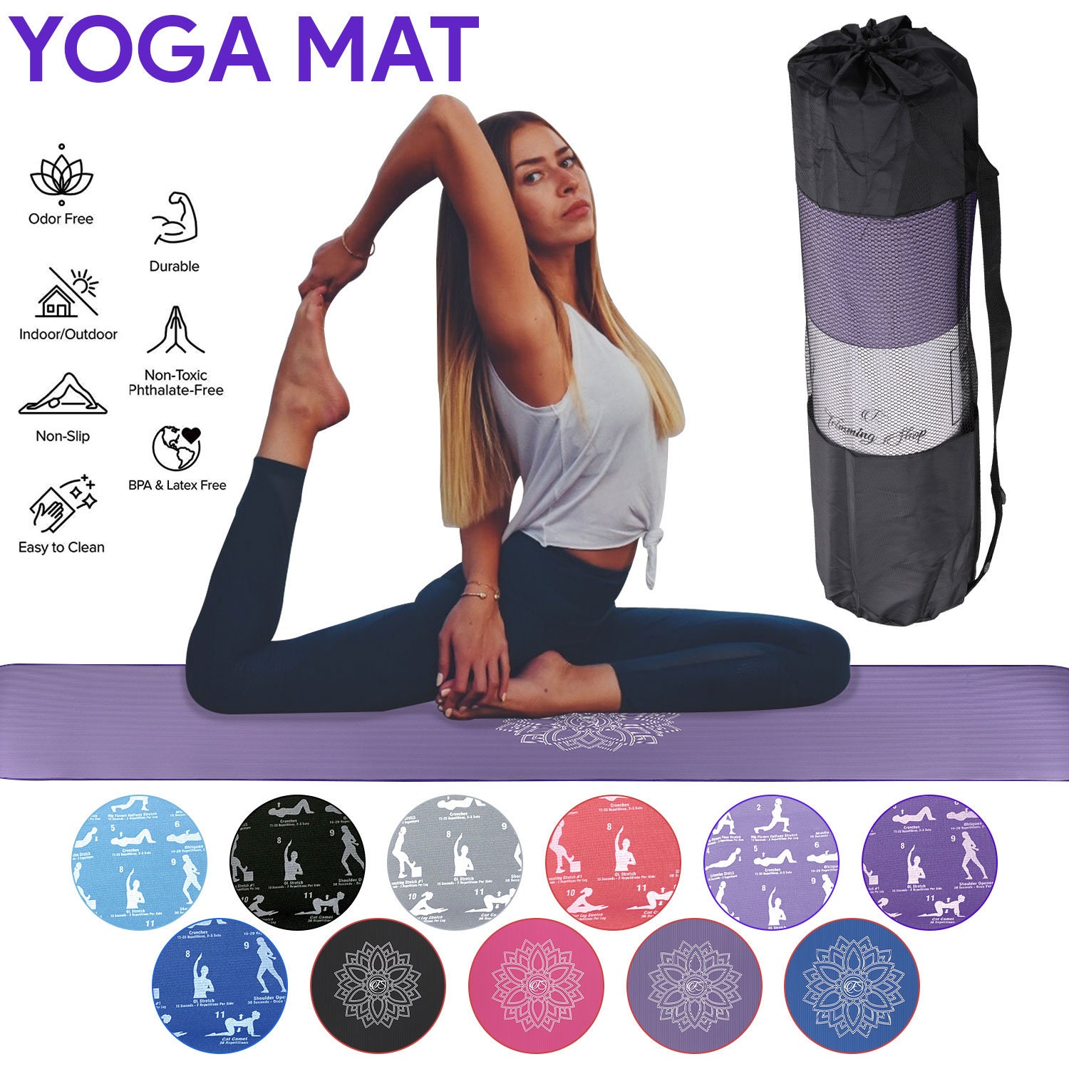 Thick Non-Slip Yoga and Pilates Mat with Bag