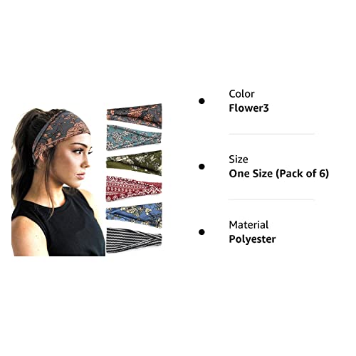6 Pack Wide Boho Headbands for Yoga