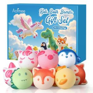 Aofmee Kids Bath Bombs Set - 12 Fun Shapes