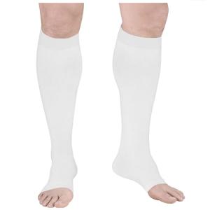 Knee High Compression Stockings, Open Toe, White