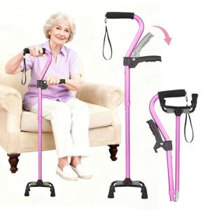 Adjustable Quad Cane for Knee Recovery - Pink