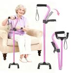 Adjustable Quad Cane for Knee Recovery - Pink