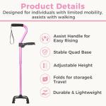 Adjustable Quad Cane for Knee Recovery - Pink