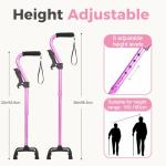 Adjustable Quad Cane for Knee Recovery - Pink