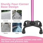 Adjustable Quad Cane for Knee Recovery - Pink
