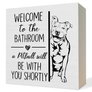 Funny Pit Bull Bathroom Wooden Box Sign